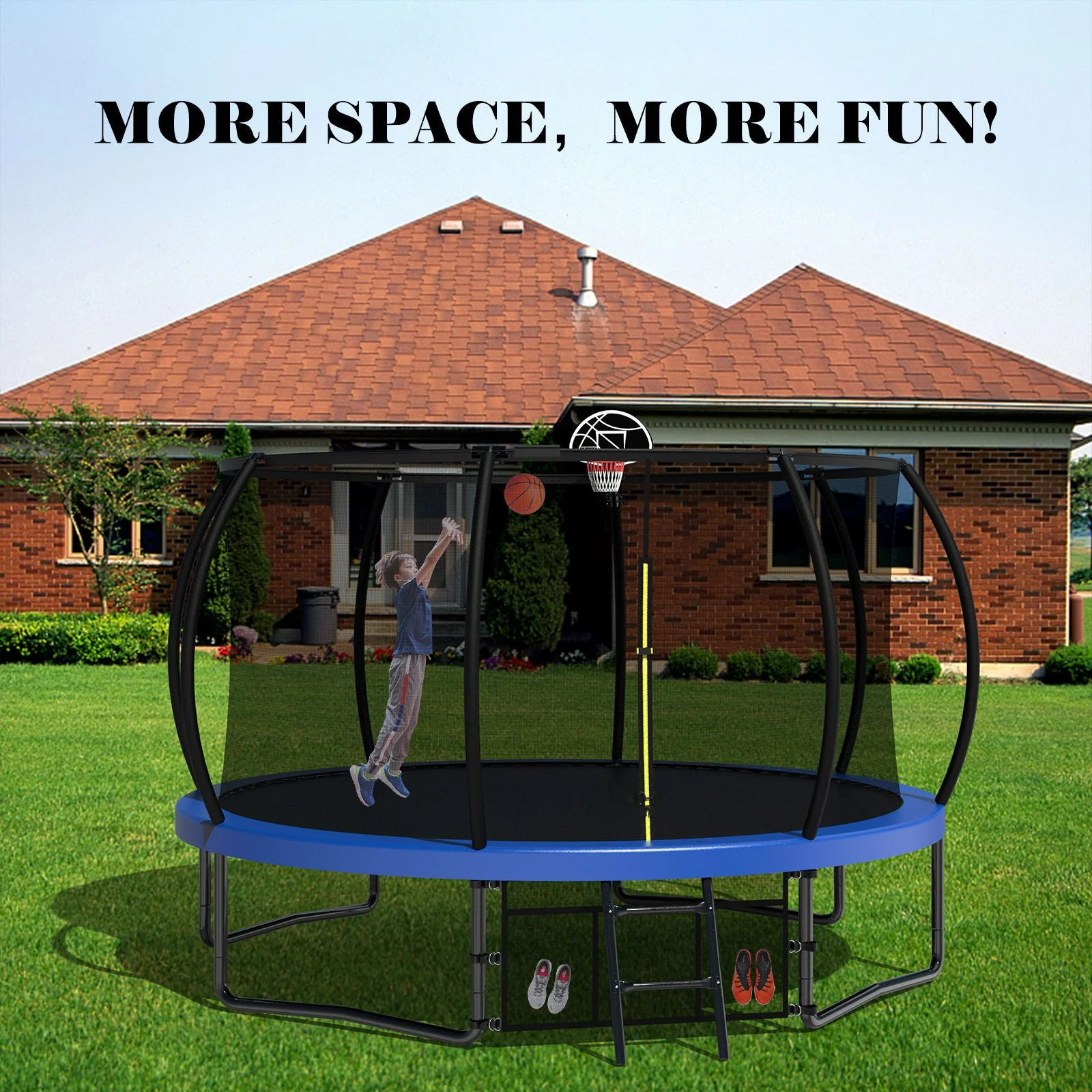 12' Recreational Kids Trampoline With Safety Enclosure Net & Ladder, Outdoor Recreational Trampolines - Image 5