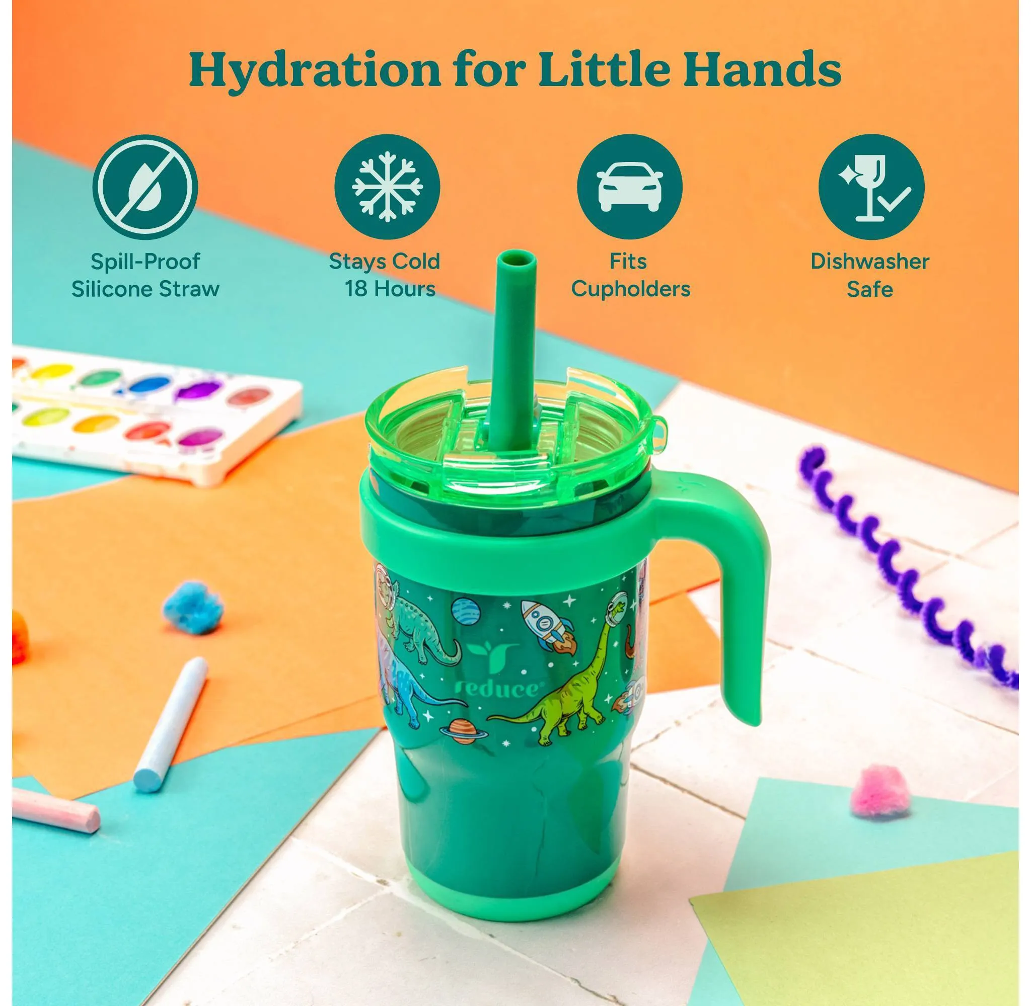 14oz Coldee Vacuum Insulated Stainless Steel Straw Tumbler Scuba Turtles: Kids Leakproof & Spillproof Drinkware - Image 4