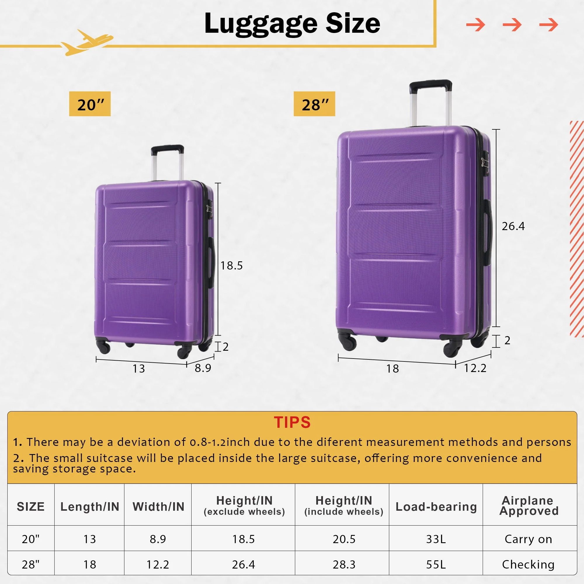 2 Piece Luggage Set With Bags Expanable Spinner Wheels ABS Lightweight Suitcase With Tsa Lock 20" / 28" - Image 14