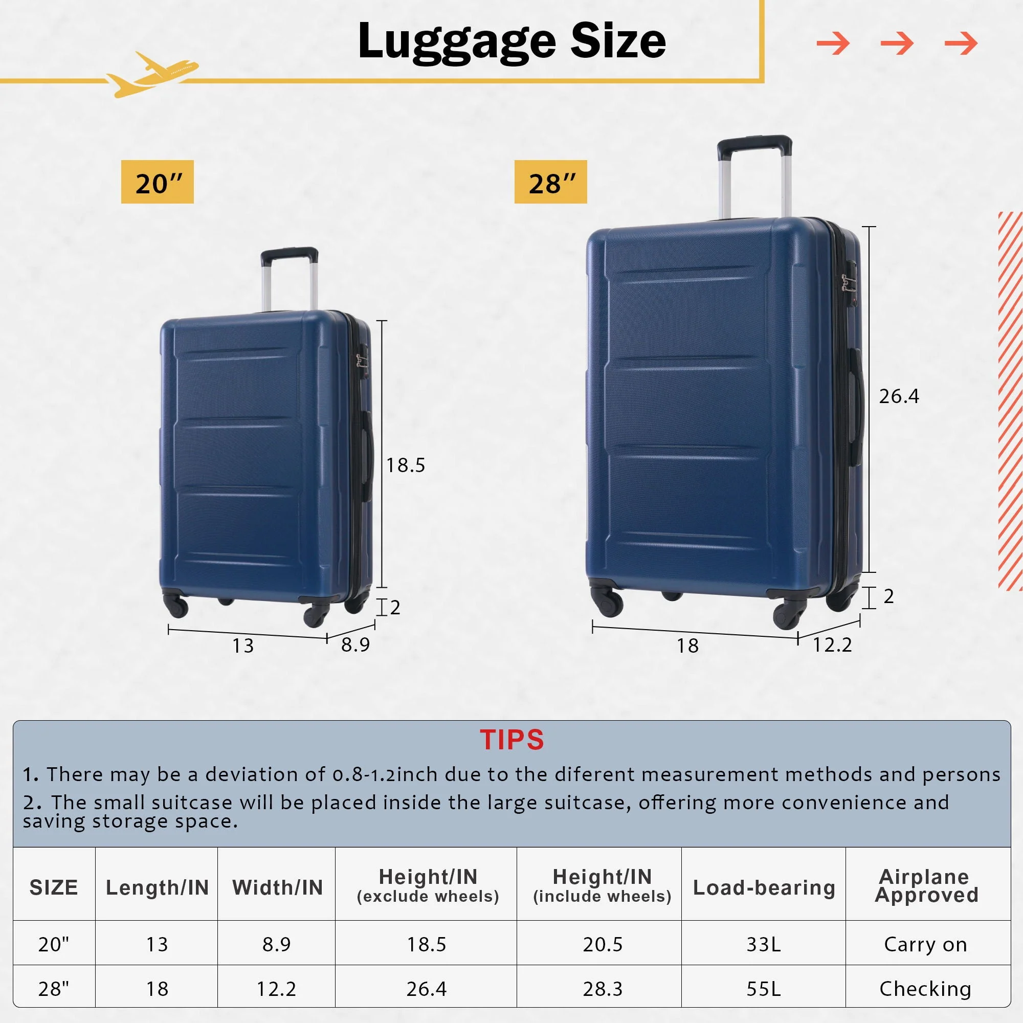 2 Piece Luggage Set With Bags Expanable Spinner Wheels ABS Lightweight Suitcase With Tsa Lock 20" / 28" - Image 16