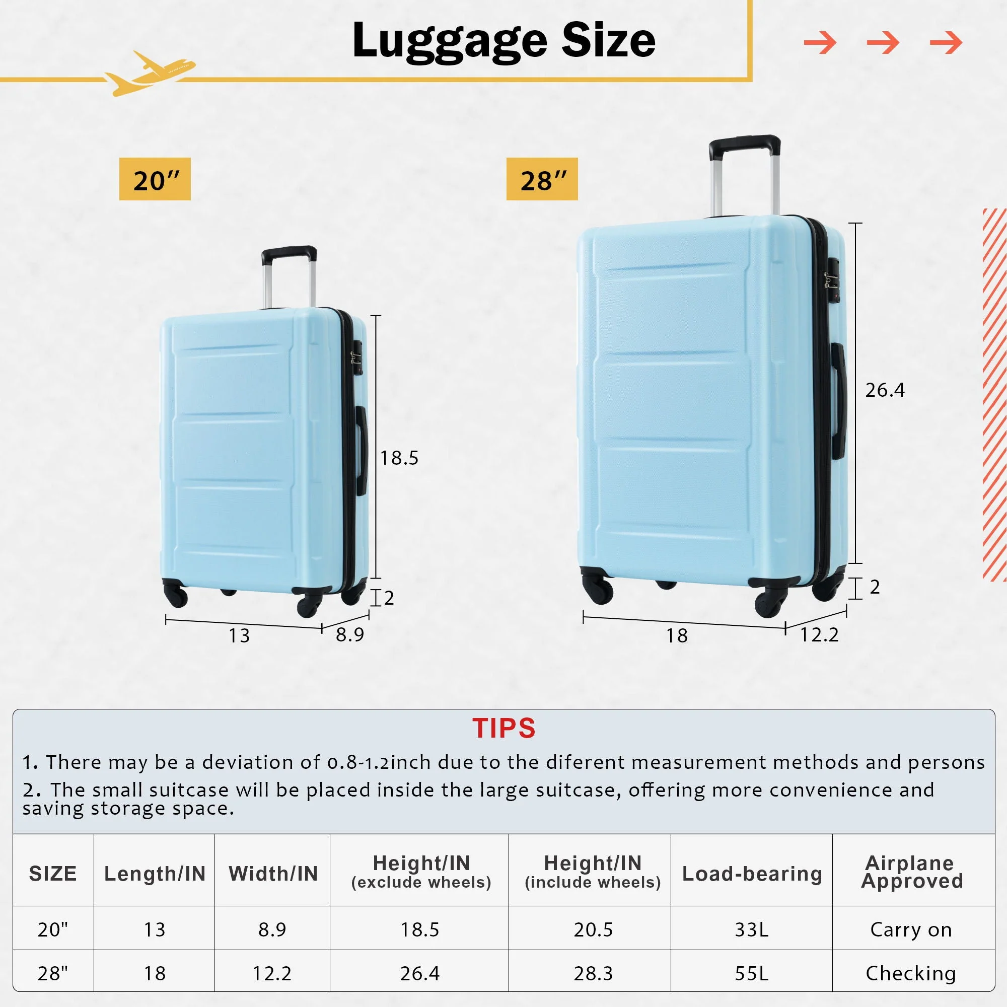 2 Piece Luggage Set With Bags Expanable Spinner Wheels ABS Lightweight Suitcase With Tsa Lock 20" / 28" - Image 21