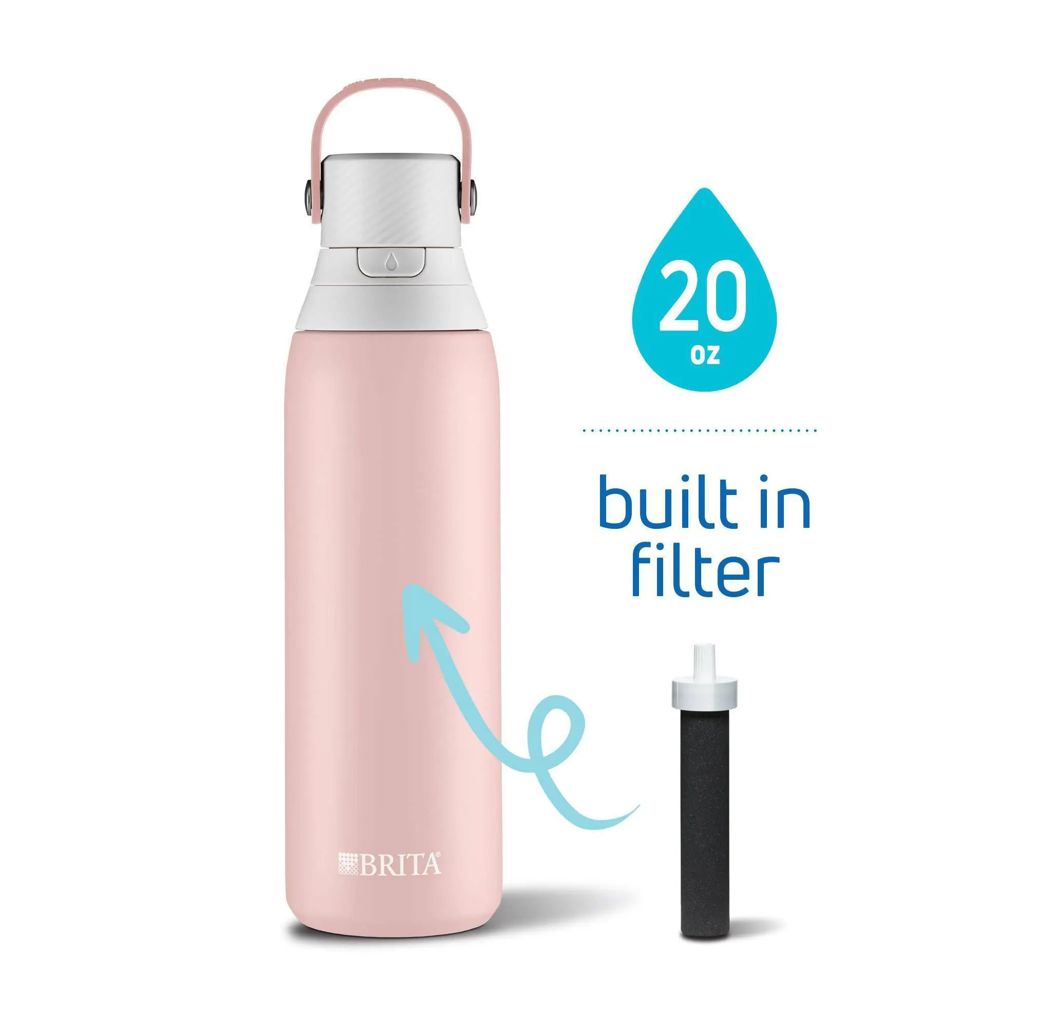 20oz Premium Double-Wall Stainless Steel Insulated Filtered Water Bottle - Pink - Image 3
