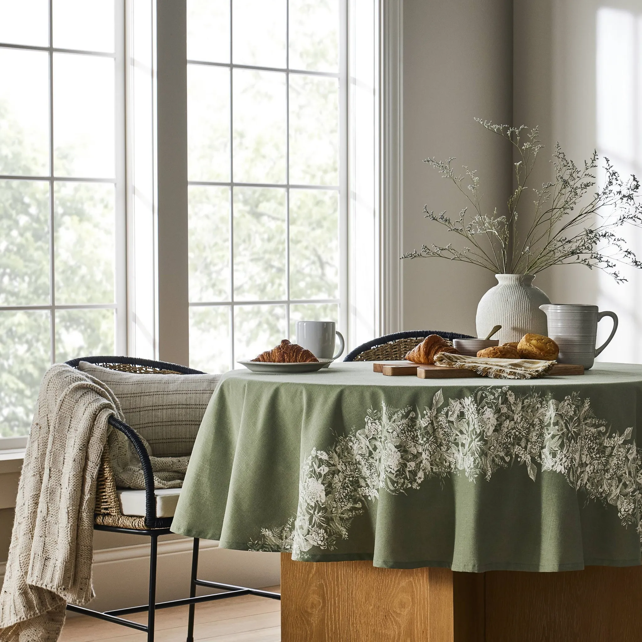 70" Round Floral Tablecloth - Threshold™ designed with Studio McGee: Modern Cotton Botanical, Machine Washable - Image 3