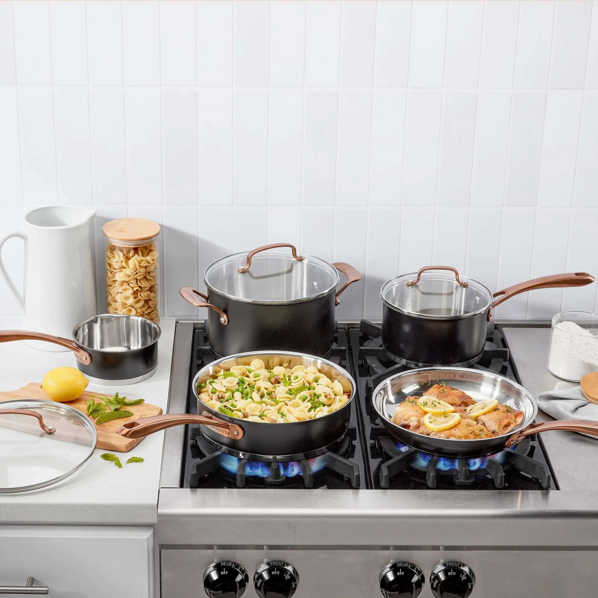 8pc Classic Matte Stainless Steel Cookware Set Black Blush Bronze Handles - Image 3