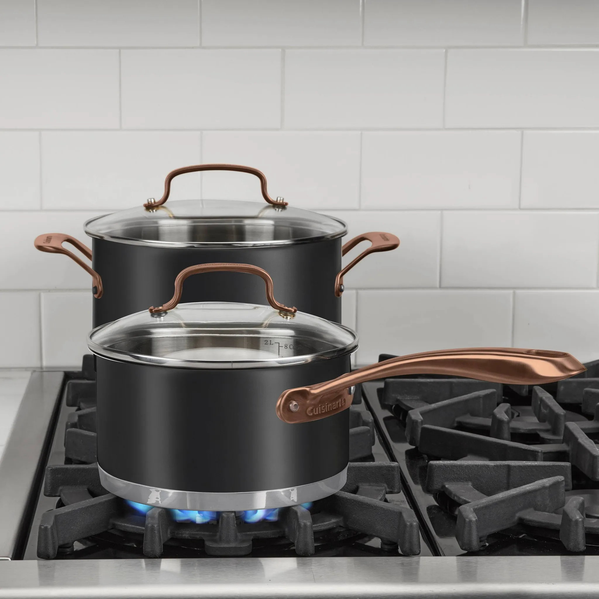 8pc Classic Matte Stainless Steel Cookware Set Black Blush Bronze Handles - Image 4