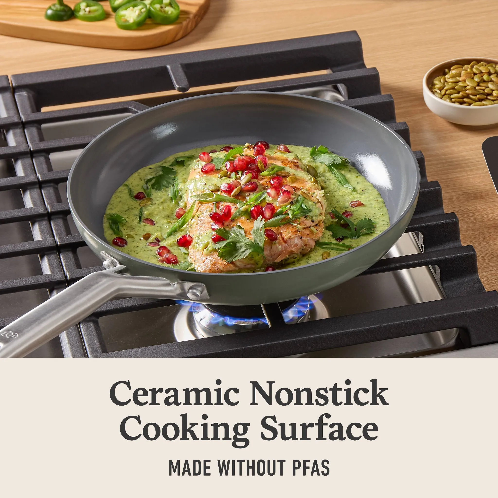 Ceramic Fry Pan Combo Silver Ash: Nonstick, Anodized Aluminum, Oven & Dishwasher Safe, 8" Diameter, 2-Piece Set - Image 3
