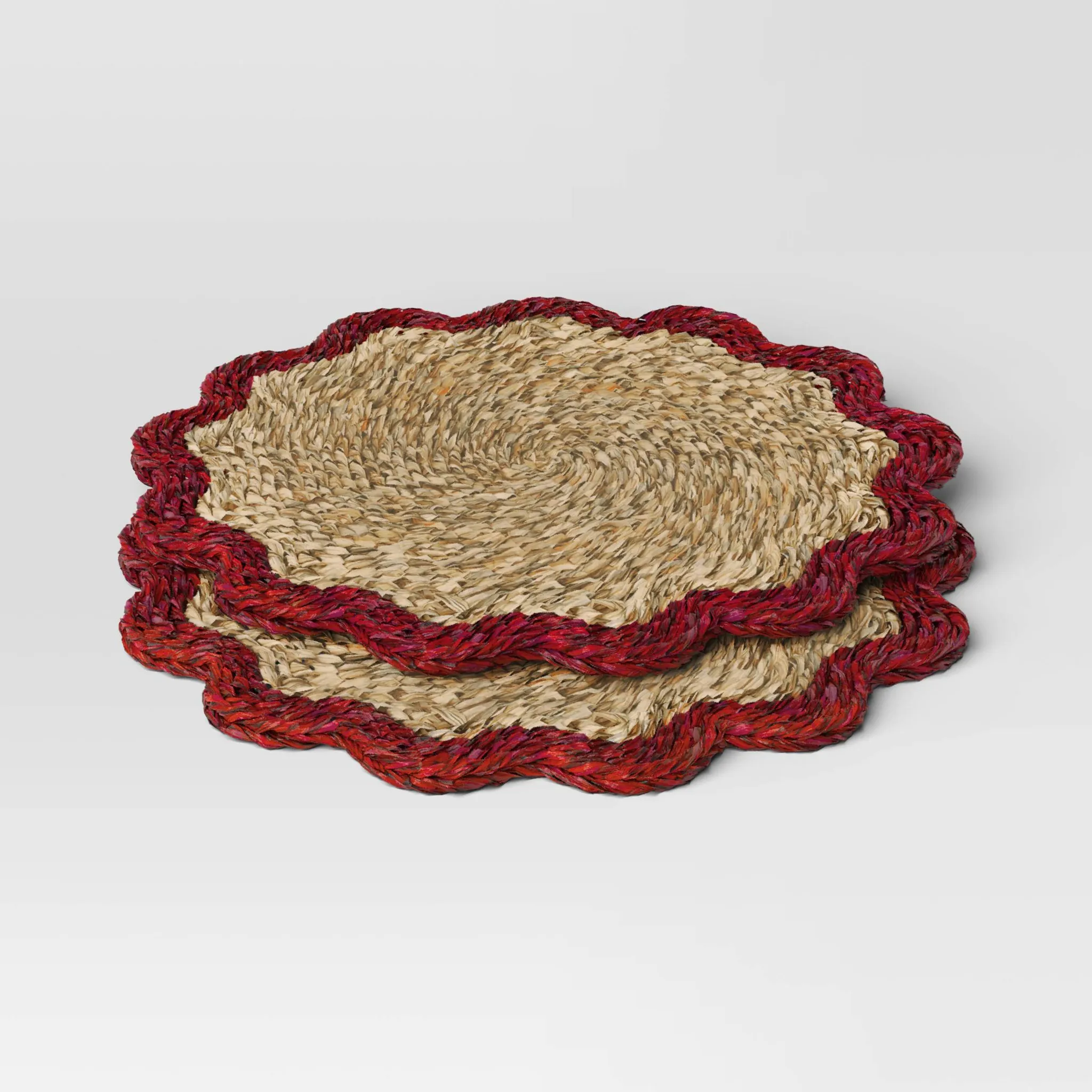 Coastal 2-Pack Woven Seagrass Charger with Red Border - Image 3