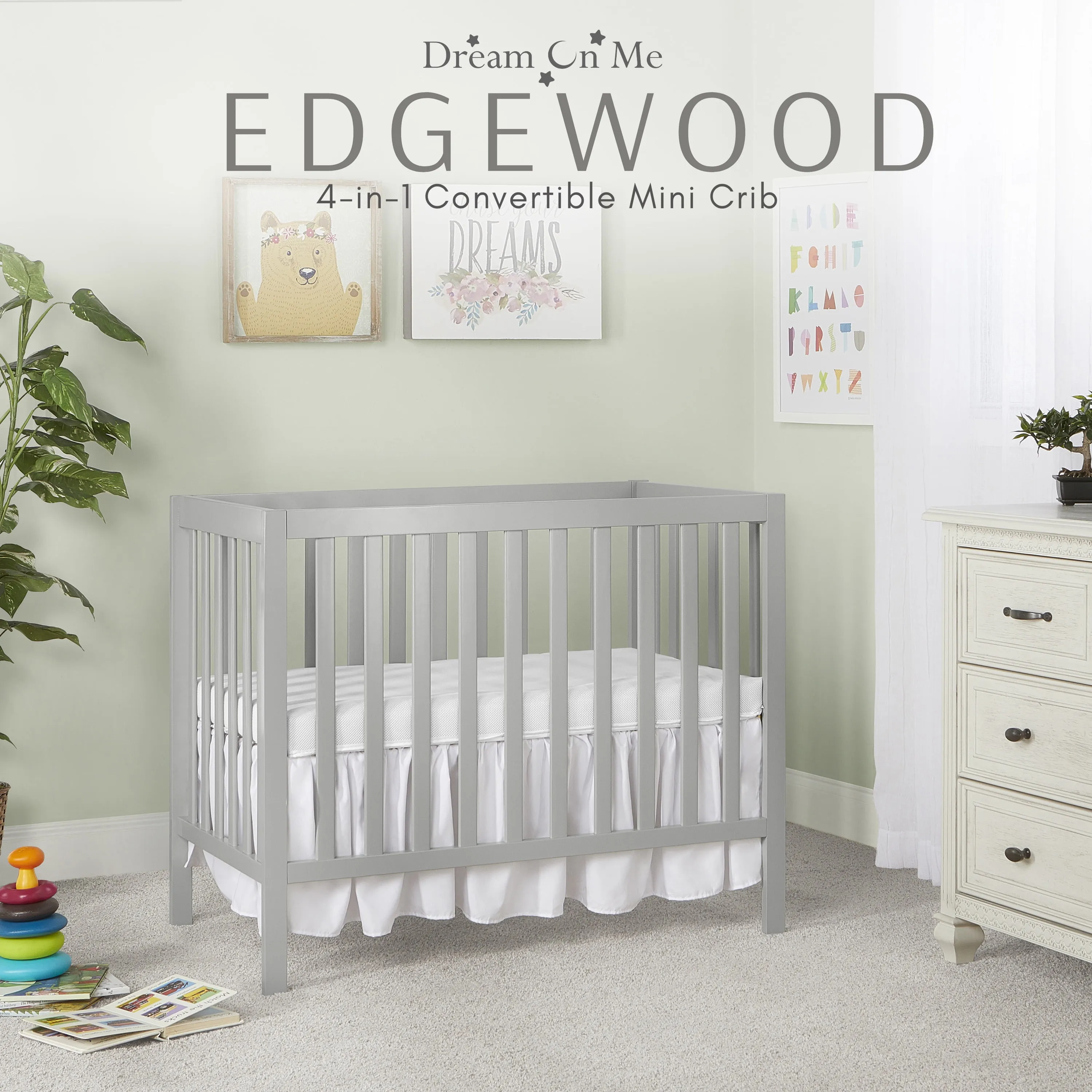 Edgewood 4-in-1 Convertible Mini Crib, Cool Grey - Image 4