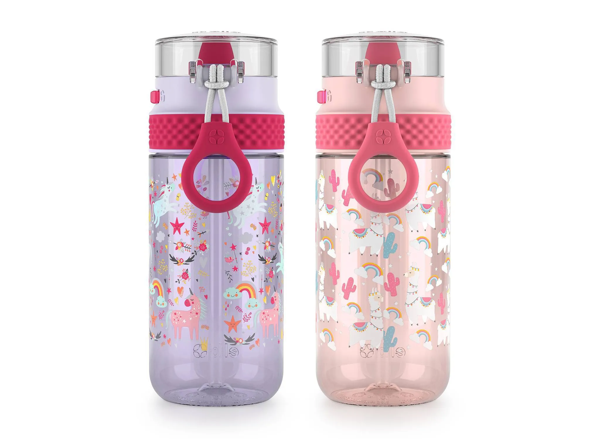 Ello Stratus 16oz 2-Pack Plastic Kids' Water Bottles - Pink/Purple - Image 3