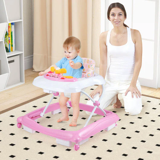 Foldable Baby Walker With 3 Adjustable Heights and Padded Seat-Pink - Image 11