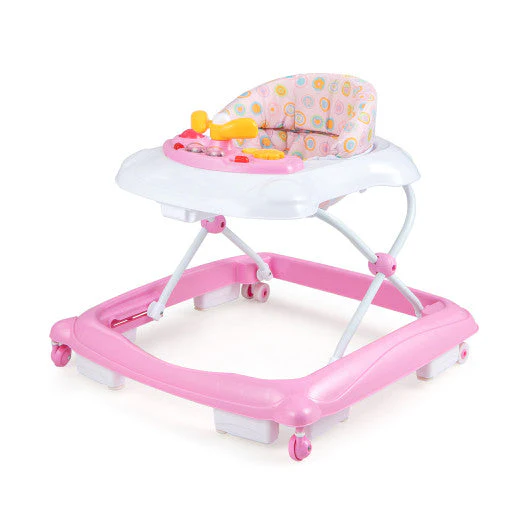 Foldable Baby Walker With 3 Adjustable Heights and Padded Seat-Pink - Image 9