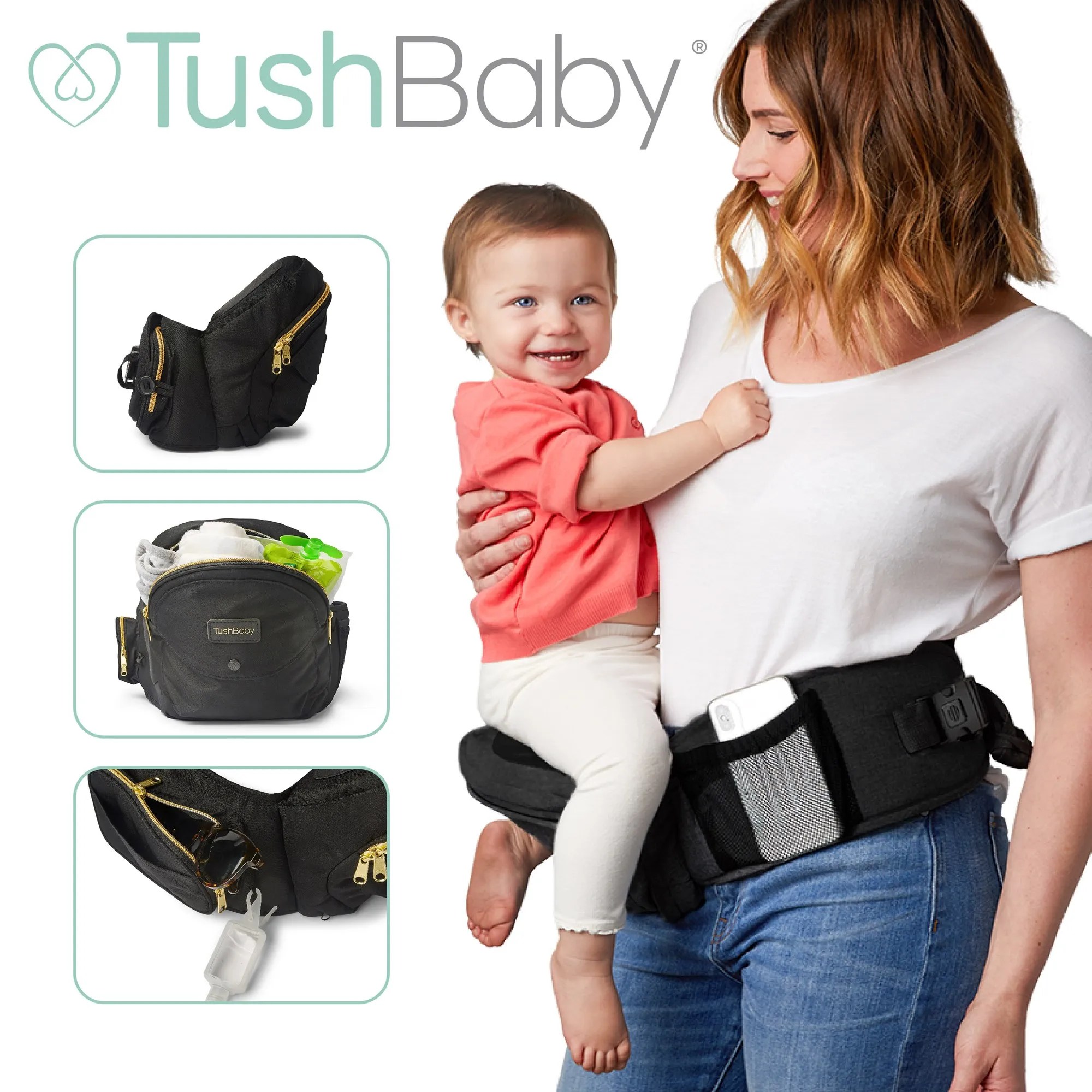 Hip Seat Baby Carrier - Black/Gold - Image 6