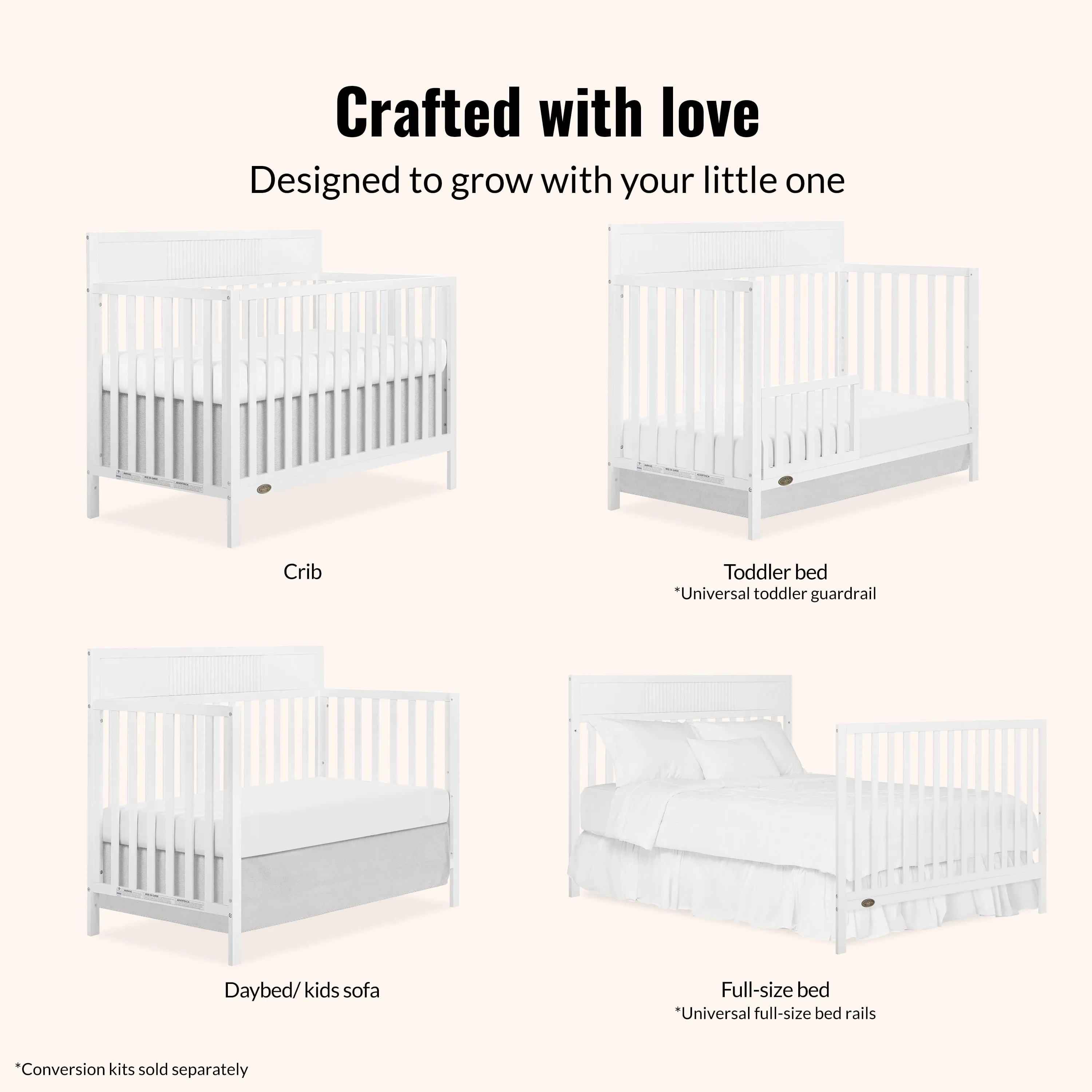 Ivy 5 In 1 Convertible Crib - White - Image 3