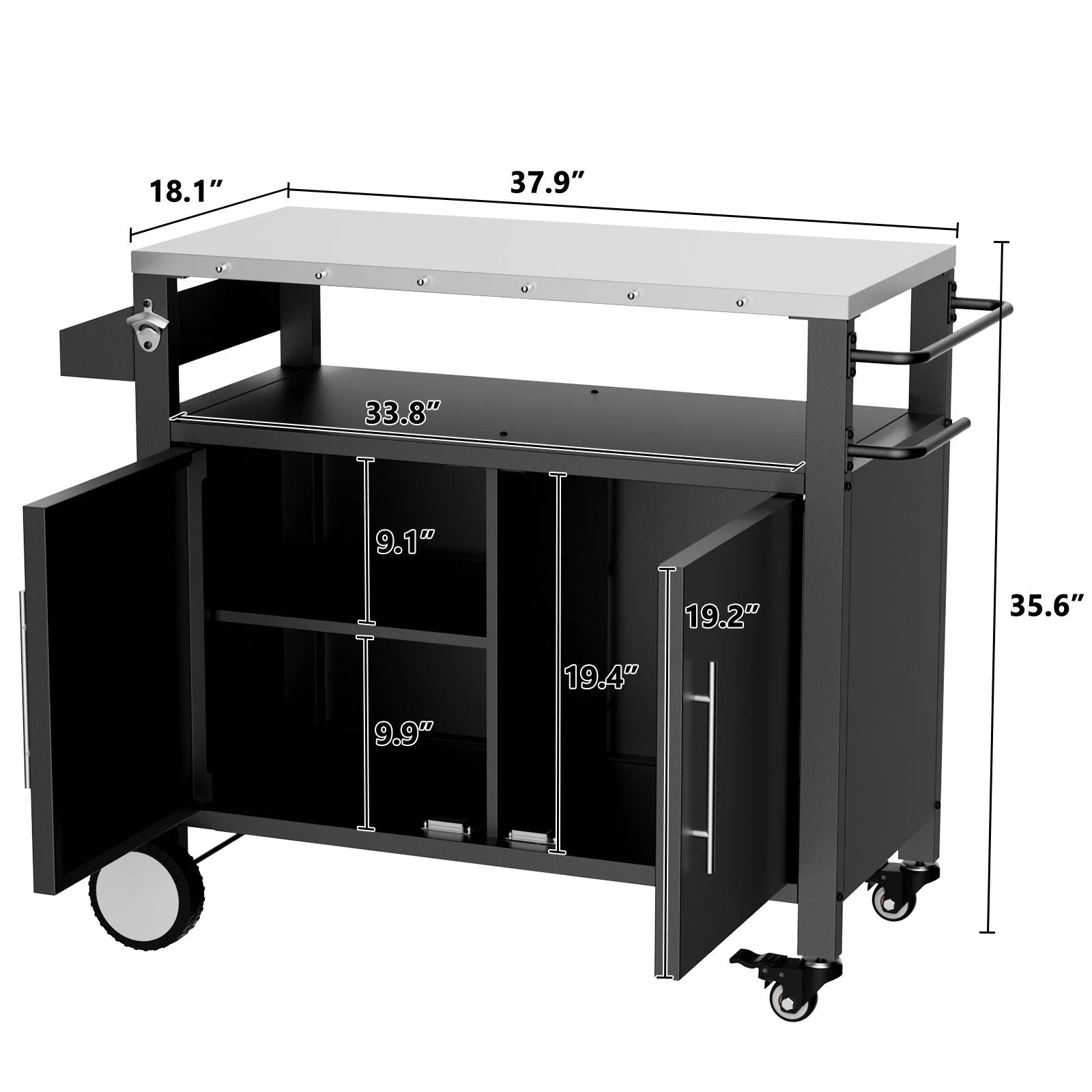 Outdoor Grill Cart With Storage, Rolling Bar Cart With Hooks and Spice Rack Stainless Steel - Image 7
