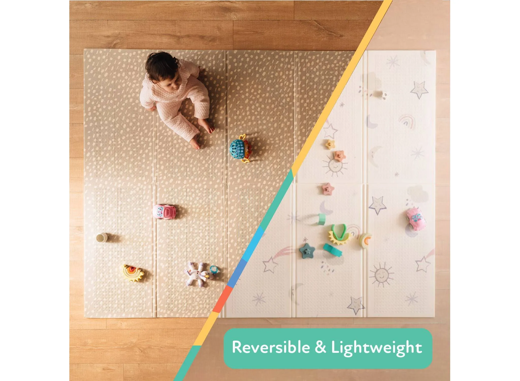 Reversible Baby Play Mat Soft Lightweight Foam Foldable - Rainbow - Image 3