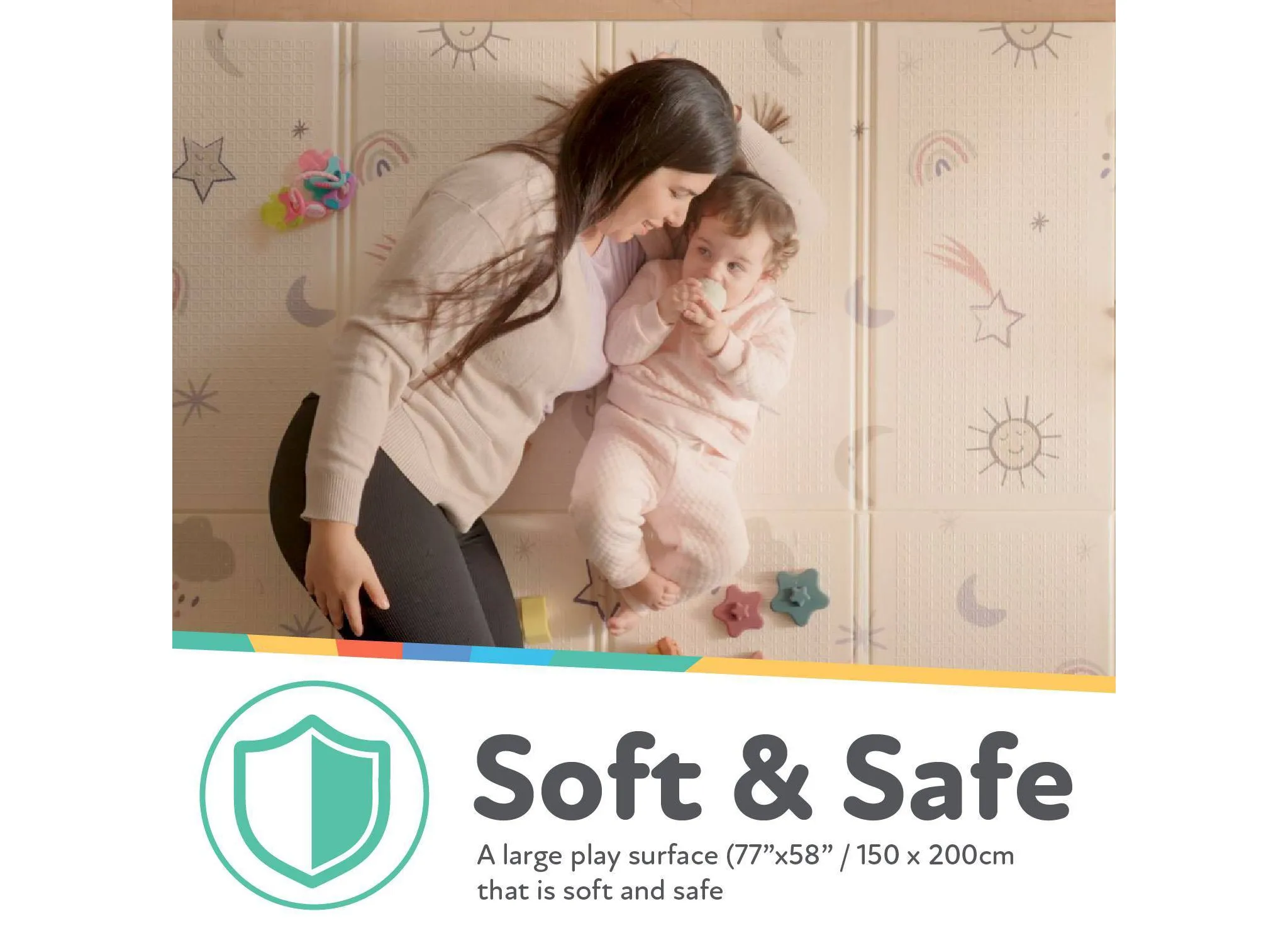 Reversible Baby Play Mat Soft Lightweight Foam Foldable - Rainbow - Image 4